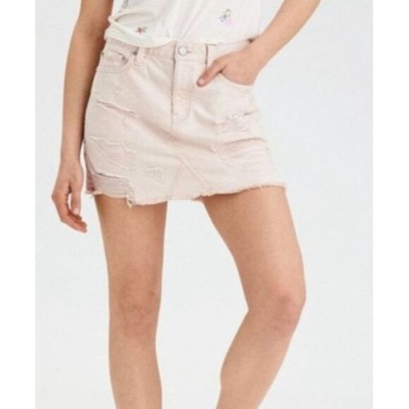 American Eagle Distressed Festival Light Pink Stretch Skirt Size 4 - Picture 1 of 10